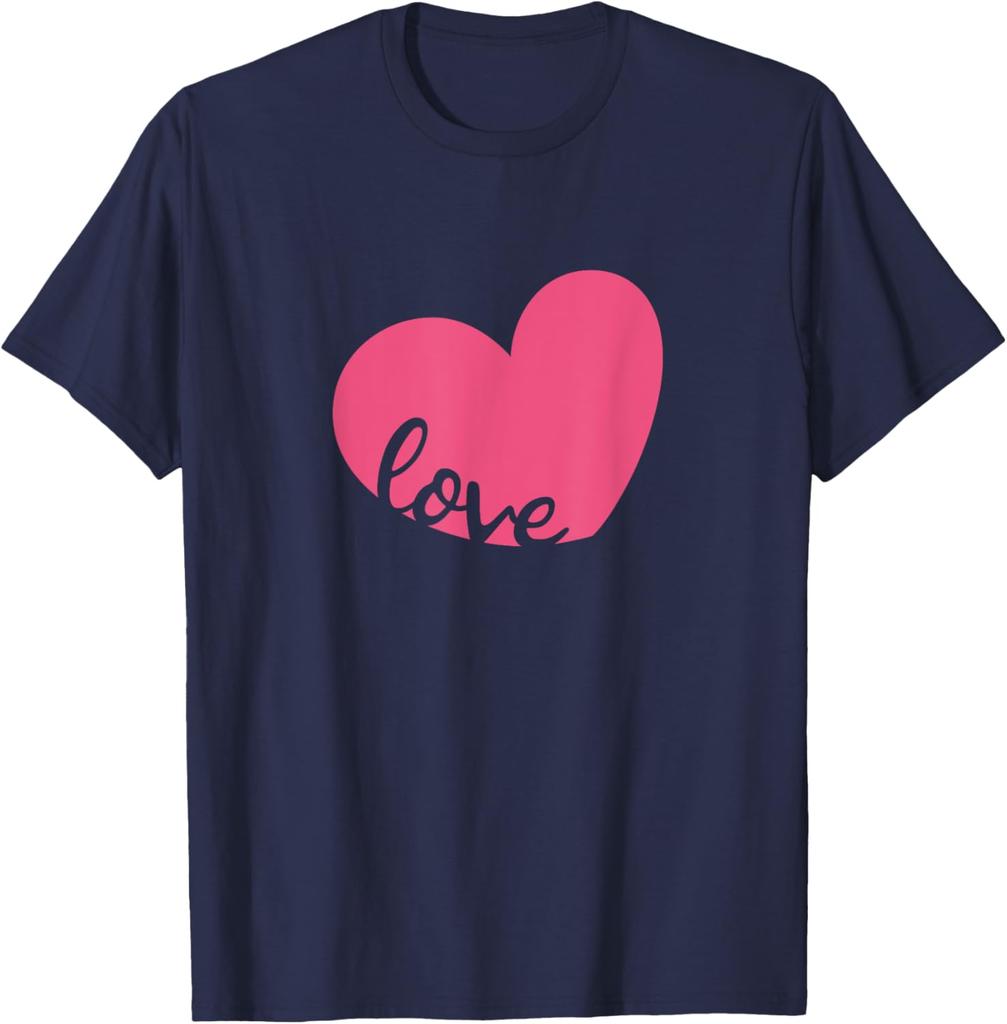 Pink Heart Love Script Valentines Day Casual Cotton Crew Neck Short Sleeve Graphic T-Shirt