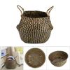 1Pc Foldable Natural Seagrass Woven Storage Basket Clothes Organizer Plant Flower Pot(Black)
