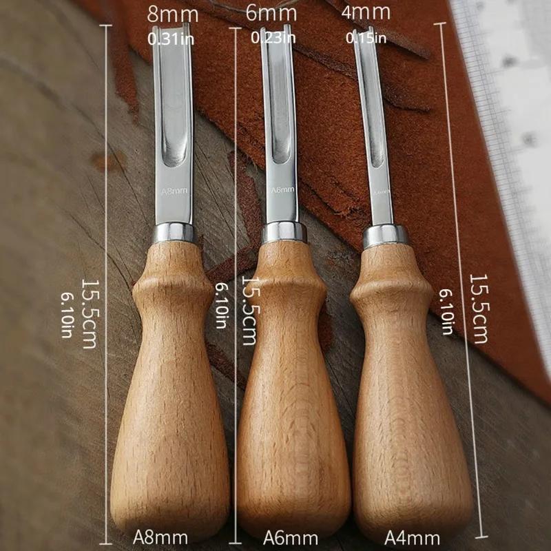 3 Size A4mm A6mm A8mm Practical Leather Craft Edge Beveler Skiving Beveling Knife DIY Cutting Hand Tool with Wood Handle
