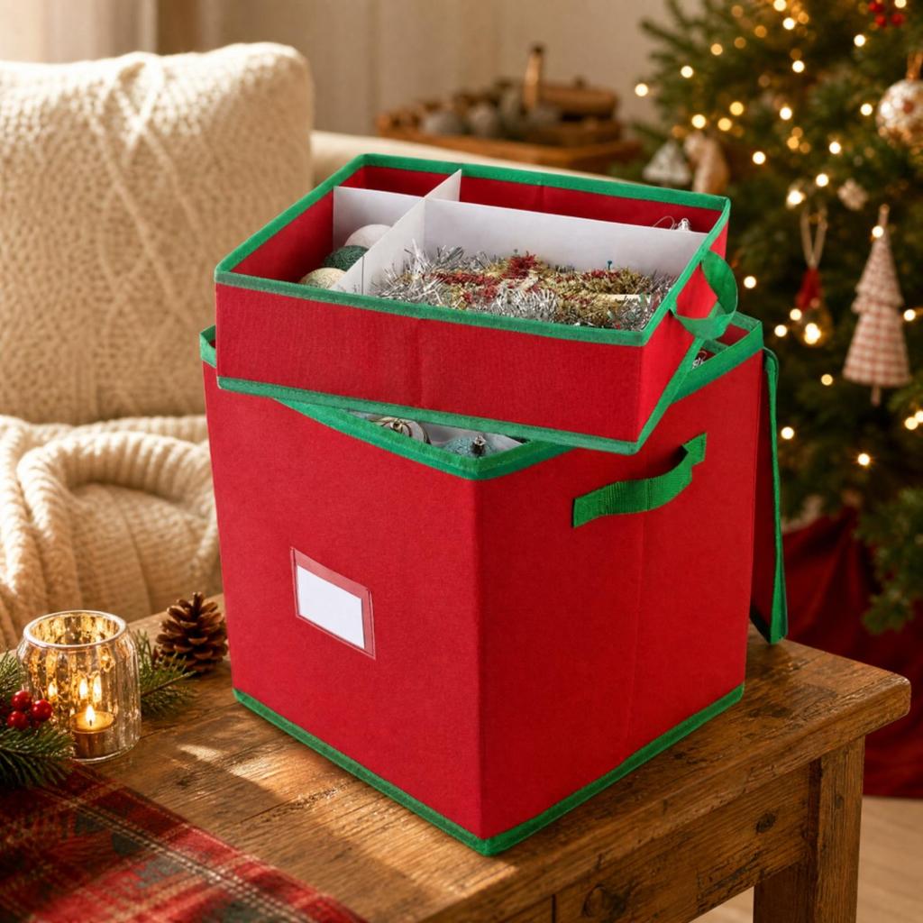 Organizer Portable Christmas Decoration Storage Box with Dividers Lightweight