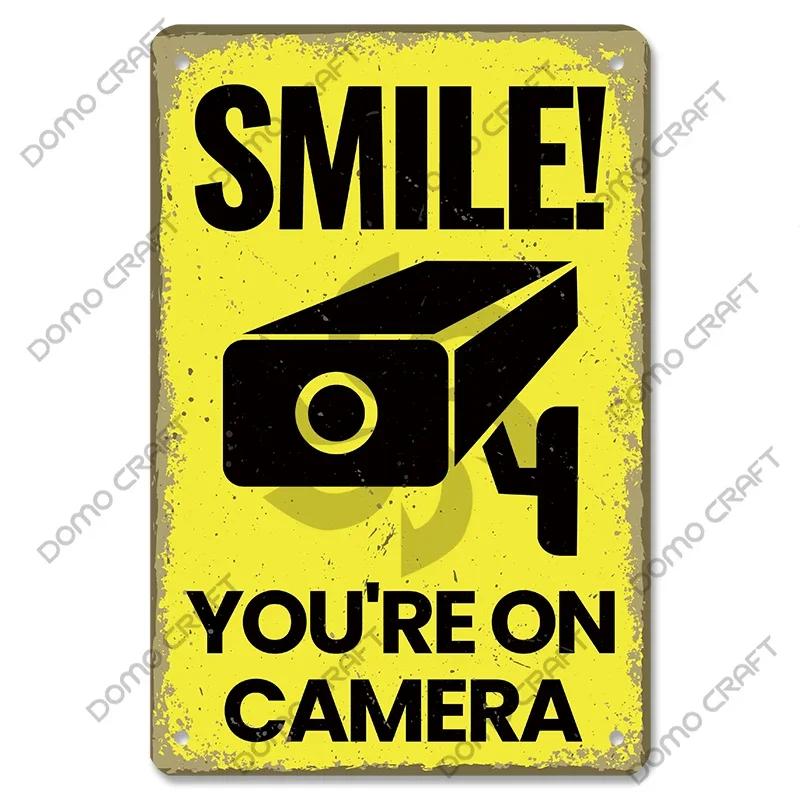 Warning CCTV Tin Signs Metal Plaque Notice  Hour Security Camera Vintage Poster Metal Plate Wall Decor for Mall Shop Bar Home