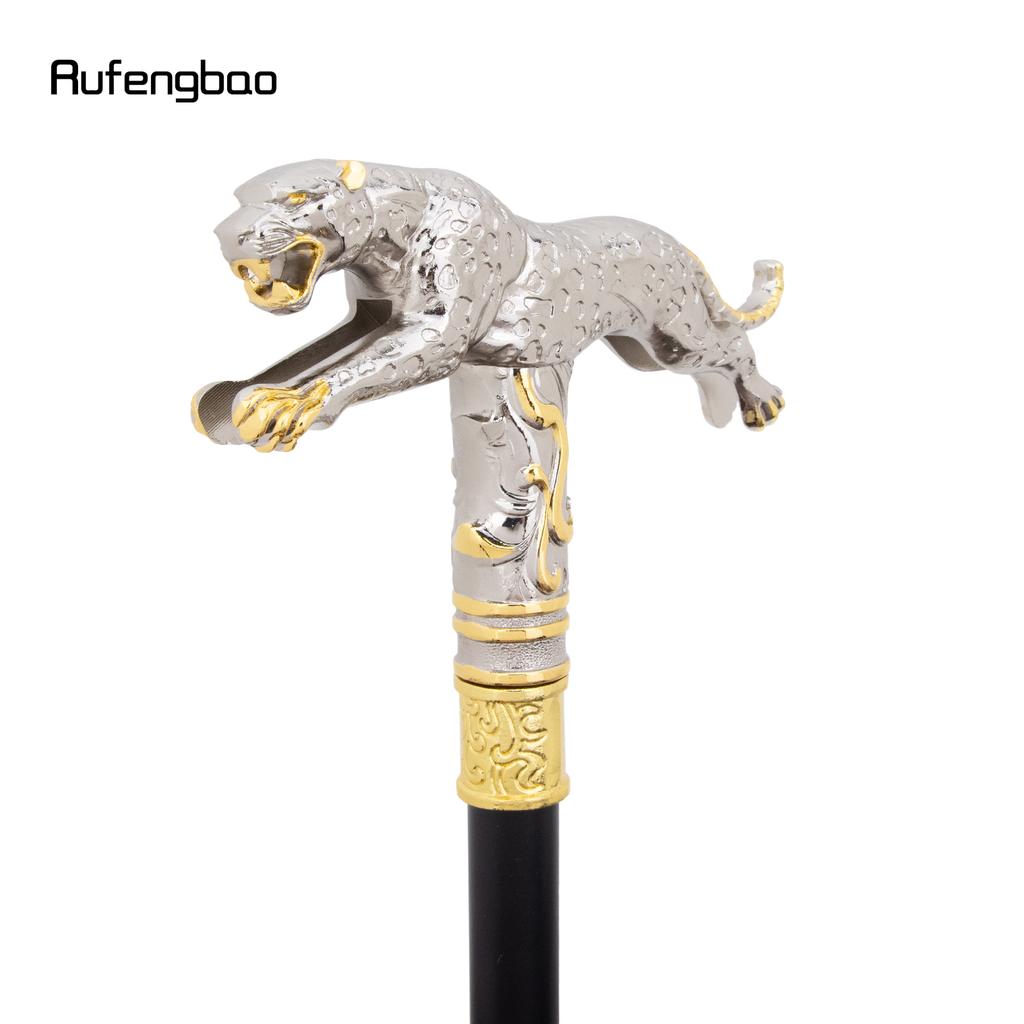 Zlatobílý běžící levhart s ocasem Hůlka Dekorativní Cosplay Párty Módní hůlka Halloween Berla Hůlka 94cm