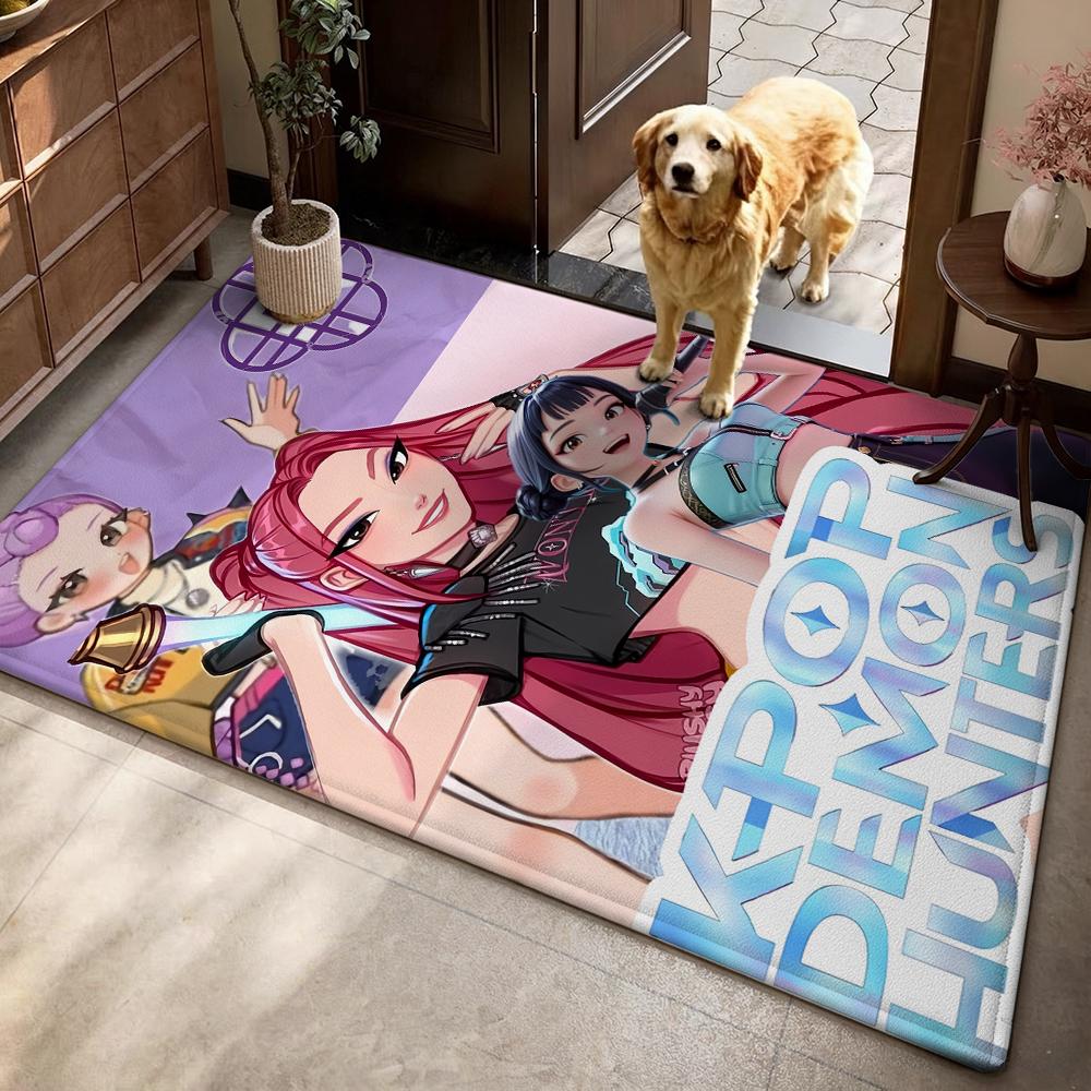 Kpop Demon Hunters Neon Stage Indoor Rug Nonslip Thick Carpet For Entryway Home Party Decor Valentine'S Day Gift