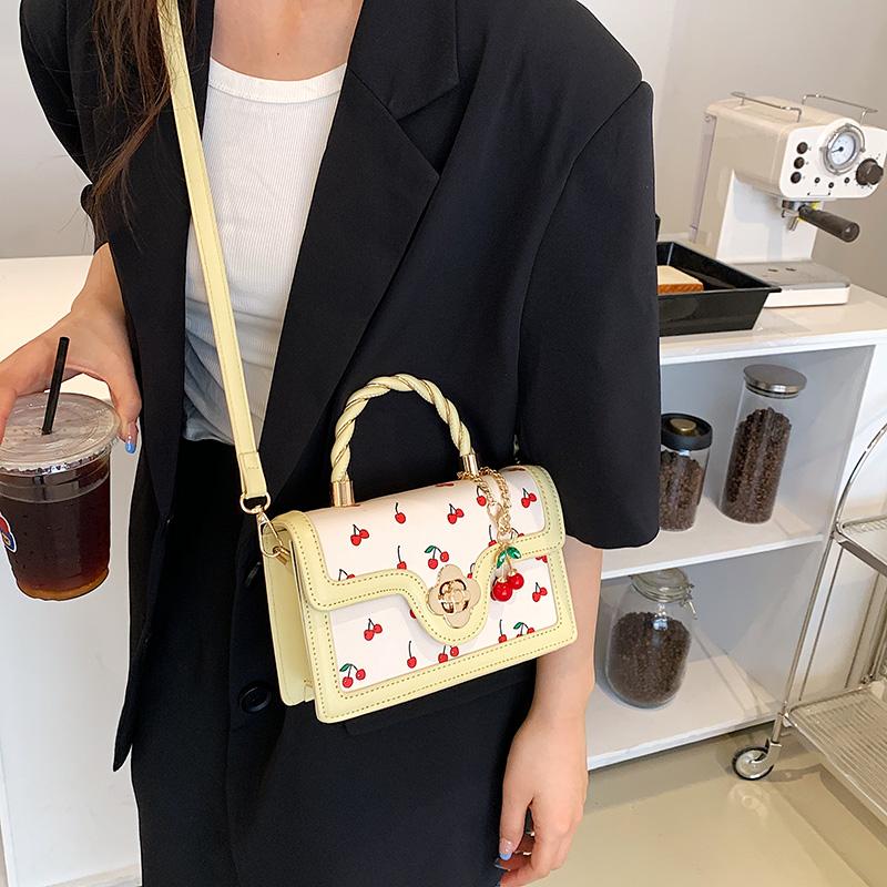 Borsa a Mano Casual alla Moda da Donna PU Decorazione a Fantasia di Ciliegie Mini Borsa a Spalla da Donna Borsa a Tracolla per Pendolarismo Shopping Uscite