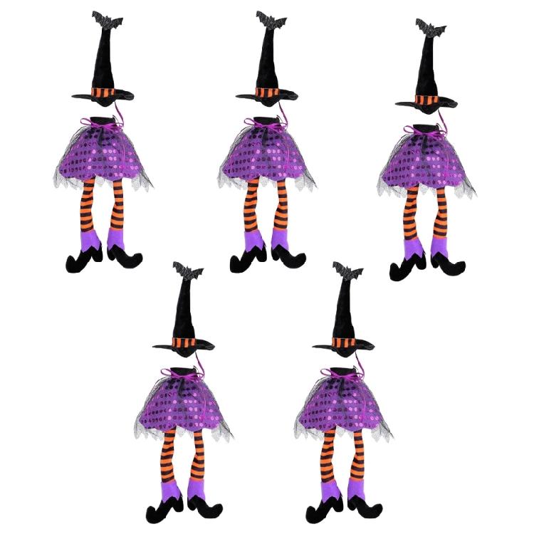 Festival Witch Hat Long Legged Wine Bottle Decorations, 5Pack, Wine Bottle Covers For Halloween Parties