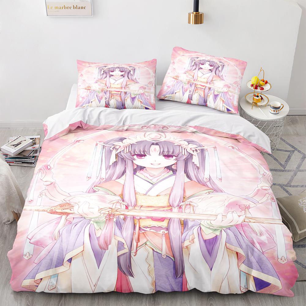 Kawaii Girl Bedding Set Single Twin Full Queen King Size Anime Girl Bed Set Aldult Kid Bedroom Duvetcover Sets 3D Pr Twin S