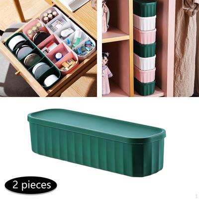 2 Pieces 5 Cells Storage Bin with Sealing Cover Stackable Saving Multipurpose Plastic for Wardrobe
