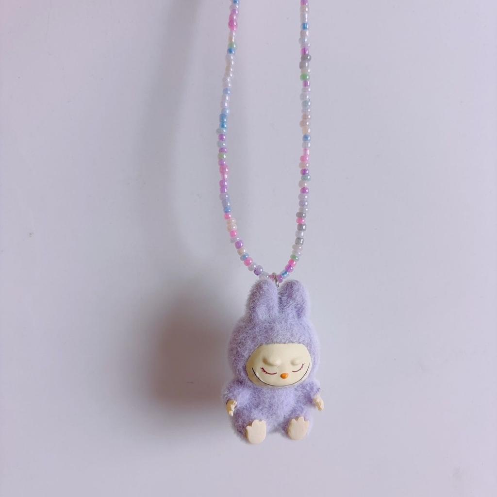 Colorful Labubu Bead Sitting Party Necklace Long Women's 2025 New Niche Design Collarbone Chain