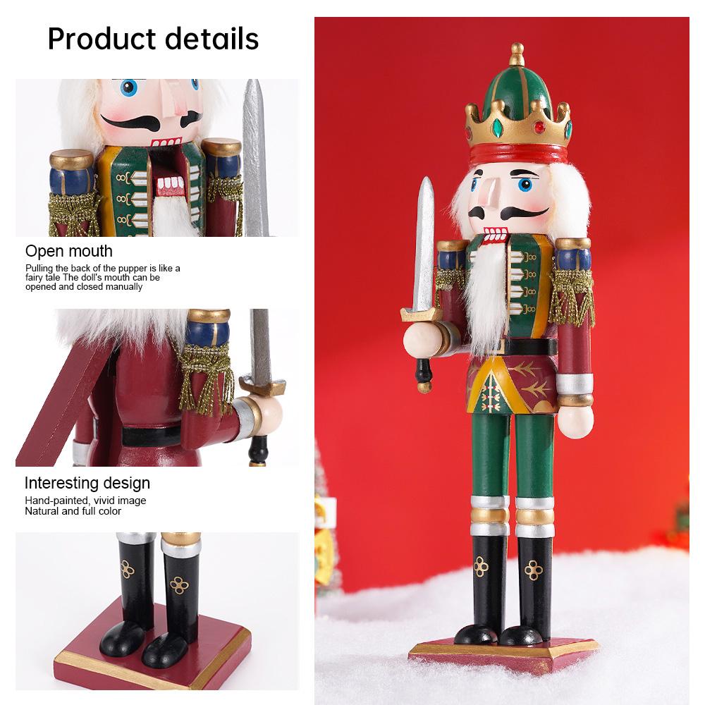 3Pcs 30CM Wooden Nutcracker Puppet Figurine Hand Painted Nutcracker Soldier Model Doll Christmas Ornaments Home Decoration