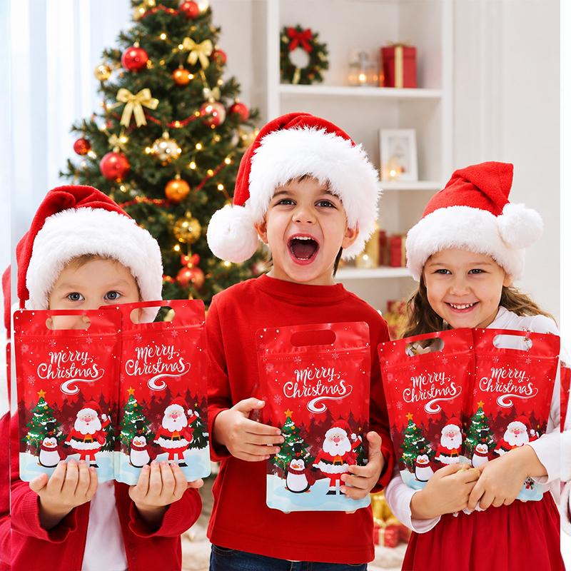 Resealable 10/25 Pcs Merry Christmas Sealed Bags Christmas Red Santa Claus Snowman Christmas Lootbags Gift Bags Candy Bag