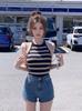 Summer new American Spice Girl style striped knitted neck vest women's waist and thin temperament versatile top