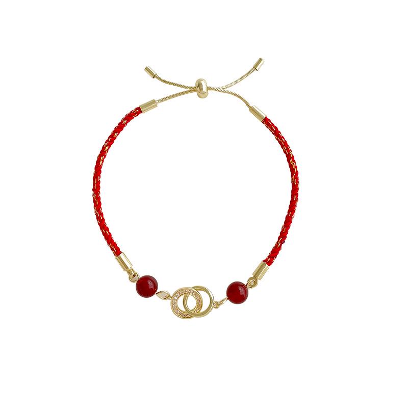 Red Rope Cat's Eye Safety Lock Bracelet for Women – New Year Luxury Niche Red Agate Design