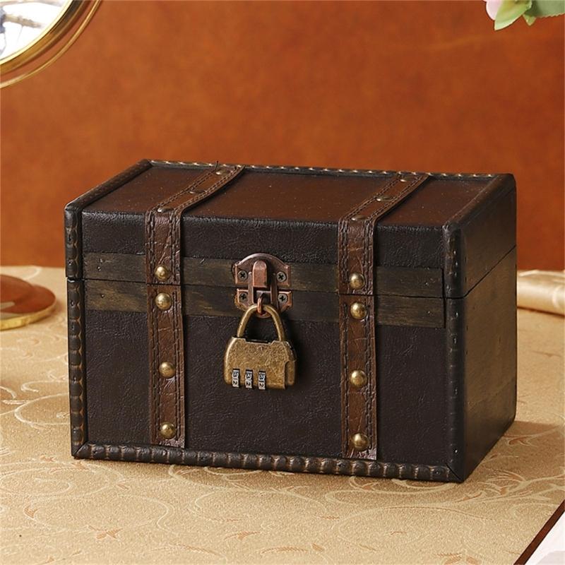 Antique European Styles Handheld Storage Box Sturdy Travel Wood Case Accessory for Clothing and Books Organization