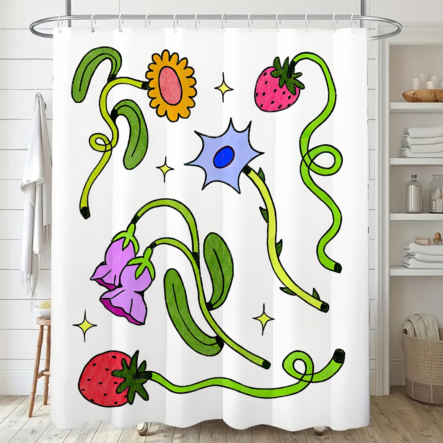 

1pc Retro Graffiti Cartoon Print Shower Curtain - Vibrant Floral & Starry Design, Polyester Bathroom Decor with Hooks, Machine 90x180cm35x71in
