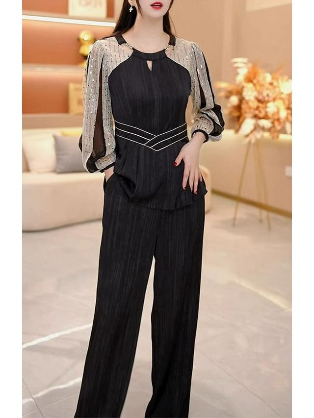 Spring 2025 Women's Luxury Suit: Stylish Slimming Top & Wide-Leg Pants Set