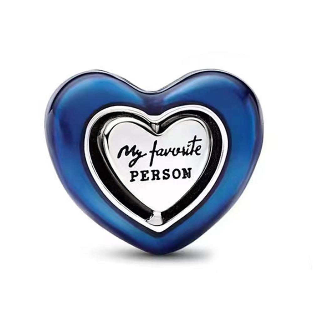 Authentic Copper Spinning Blue Heart Charm Fit Brand Bracelet Copper Charms Diy Women Necklace Gift