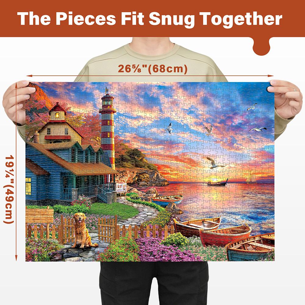 Puzzles for Adults 1000 Pieces, Sunset Lighthouse, Jigsaw Puzzles with Letters On Back Challenging Puzzles for Family Game Night