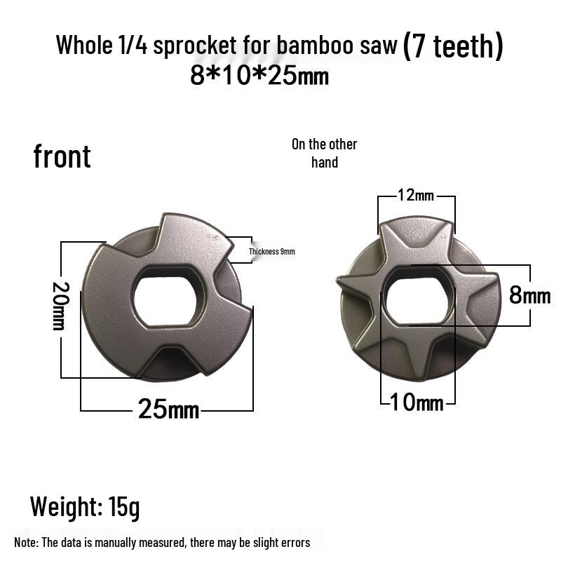 

Moso Bamboo Saw Chain Sprocket Gear for 4 , 6 & 8 Single-Handed Saws - 7-Tooth Sprocket with Lithium Battery Compatibility.