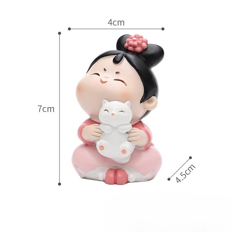 4pcs Creative Office Desktop Cute Palace Maid Decoration Ornaments Palace Grid Car Supplies Cartoon Dolls Decompression Ornament