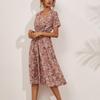 Summer Vacation Floral Print V Neck Loose Dress for Ladies