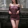Pure Desire Purple Backless Word Shoulder Long Sleeve Hip Wrap Uniform Sexy Flirting Underwear Temptation Sleep