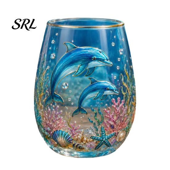 Stemless Glass Cup Sea Turtle Tumbler, Ocean Theme Drinking Mug, Borosilicate Tea Coffee Juice Wine for Juice, Beach Gift Nature Lovers Bird B