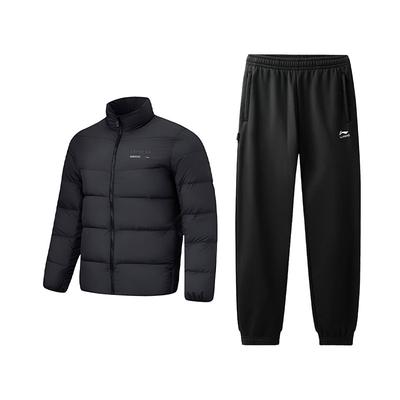 Li Ning Solid Color Cold Resistant Warm Jacket Fleece Pants Casual Sports Suit Men Suit AYMT249-6+AKLVC99-1
