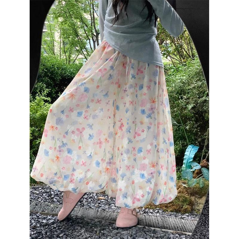 Summer Fashion Floral Print Pants High Waist Wide Leg A Line for Women