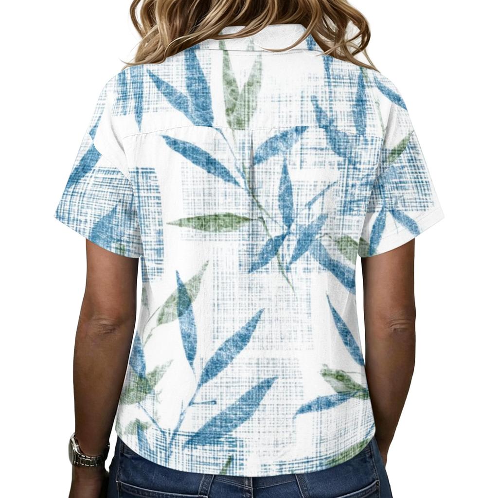 Women Fashion Polo Collar Button Vintage Floral Print Loose Fit Short Sleeve T Shirt Linen Blend Casual Top for Summer