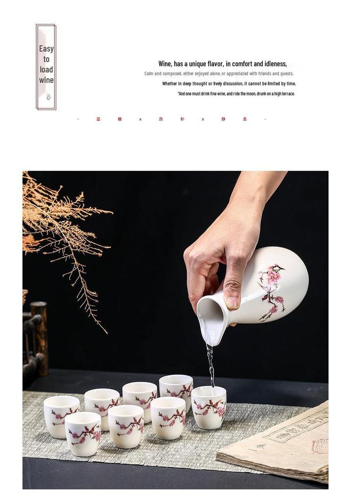 Yinjiu Ceramic Wine Set - Includes 1 Decanter and 6 Cups - Ideal for Events and Gifting