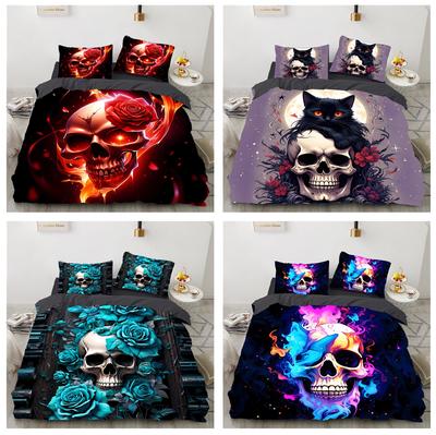 Skull Pattern 3D Print Bedding Set Halloween Terror Quilt Cover Pillowcase Single Double Queen Kid Men Gift