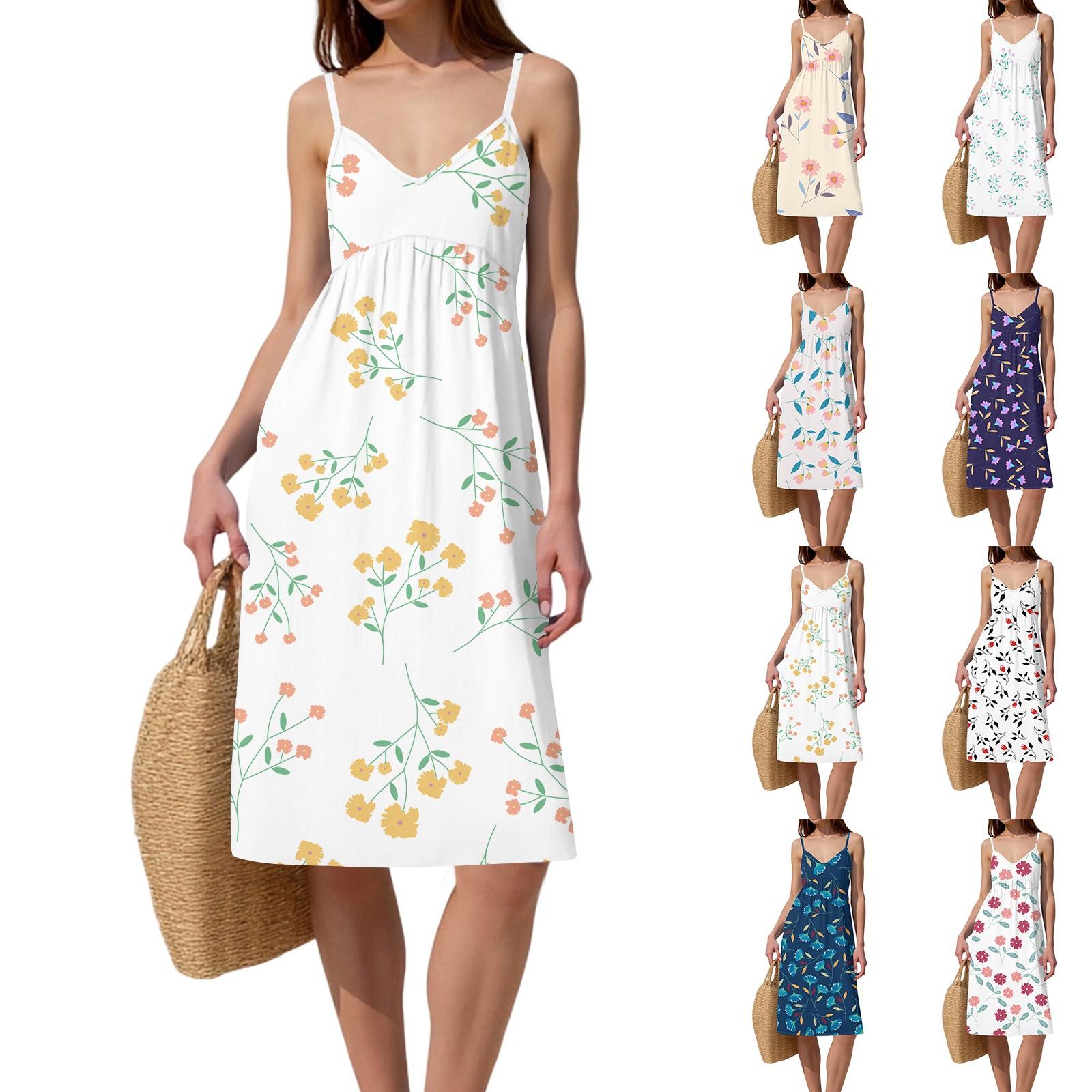 

Women s Spaghetti Strap Backless Bow Loose Casual Beach Holiday Dress Sundress L
