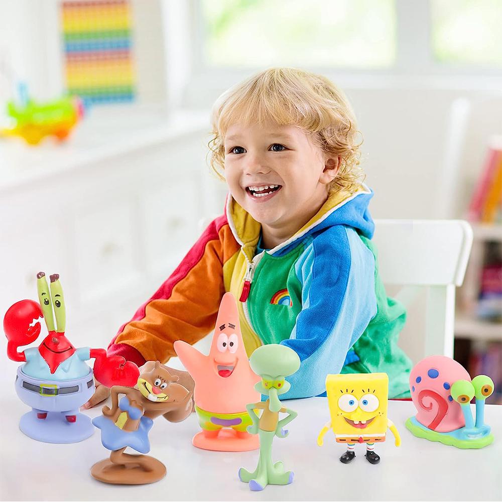 New 6× DIY Sponge-Bob Action Figure Party Decoration Supplies Cake Toppers for Kids