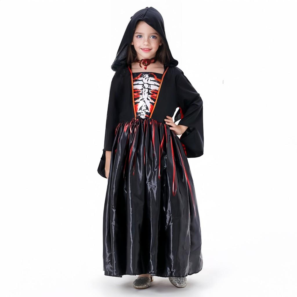 Halloween Girl Witch Costume With Printed Skirt For Kids Party Dress Up