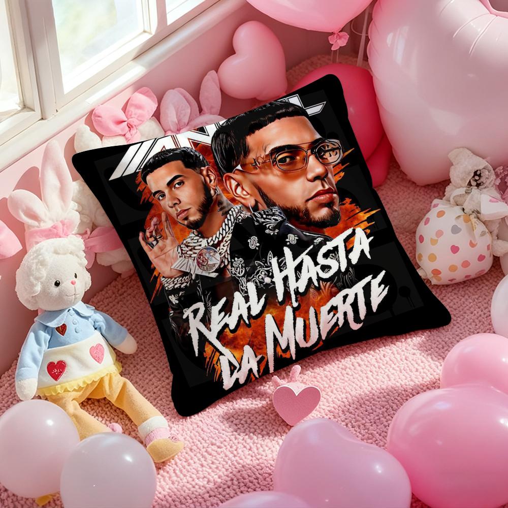 A-Anuel AA Real Hasta La Muerte Cushion Cover Pattern Printed Pillowcase for Living Room Sofa Cushion Cover & Bedroom Decor