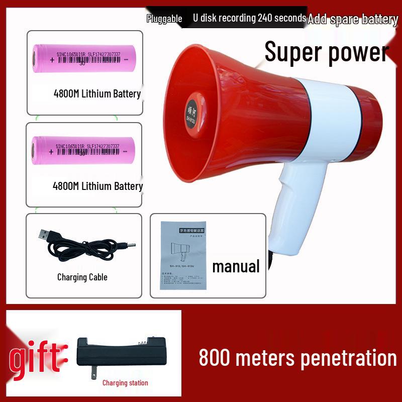 Handheld Outdoor Loudspeaker Megaphone for Street Vendors with Recording and Rechargeable Features
