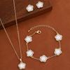 Diamond Studded Five Petal Flower Earring Necklace Complete Set of Jewelry Versatile and Fashionable Five Leaf Flower