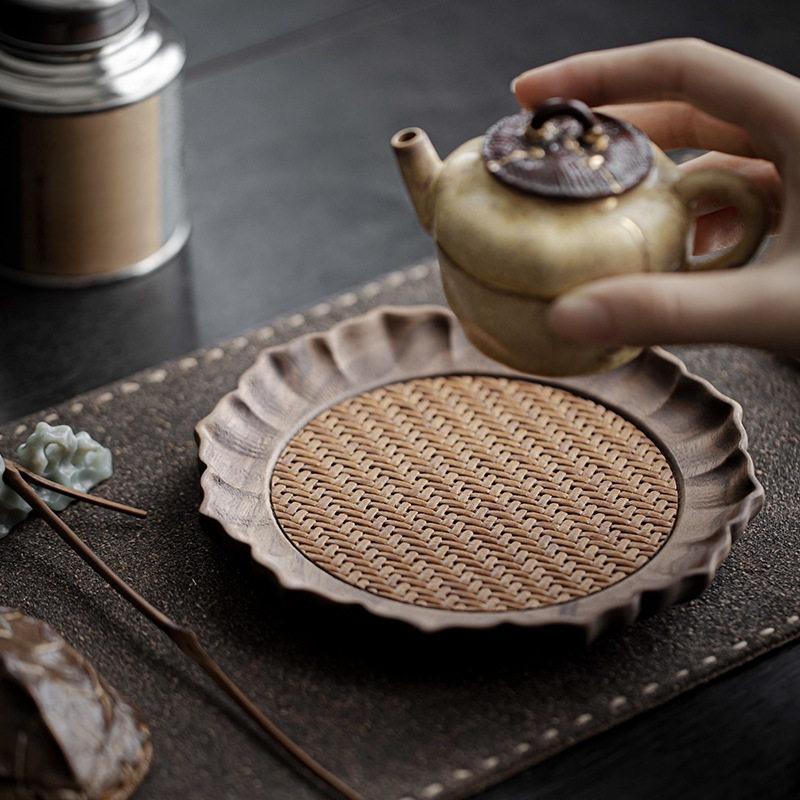 Natural Wood Lotus Leaf Tea Tray for Tea Ceremony Coaster Teapot Stand Home Tea ServingBuddha Zen Decor