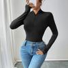 Tuta attillata sexy a tinta unita, aderente e di tendenza, con maniche lunghe, da donna, di alta qualità, semplice e di alta qualità