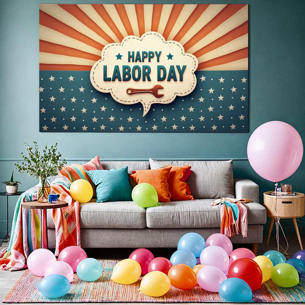 Holiday Background Retro Style Patriotic Banner Red Blue White Color Scheme Event Banner for Indoor Decoration Event Decoration