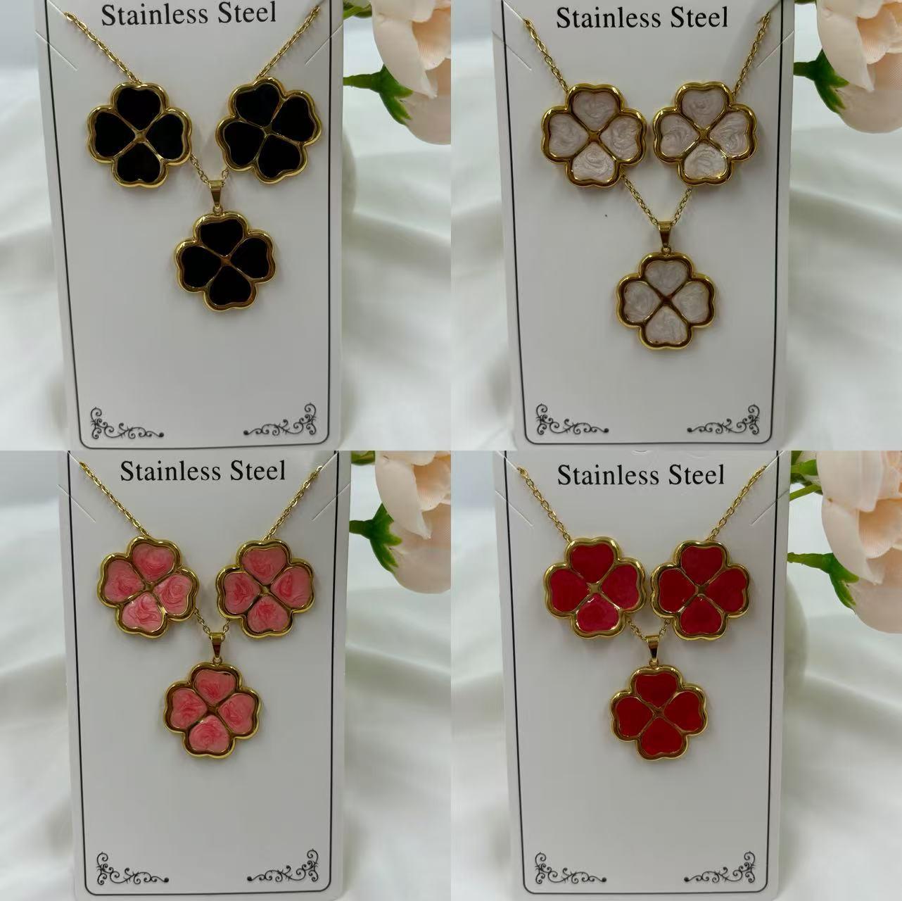 Elegant Gold-Plated Enamel Flower Stainless Steel Stud Earrings for Women