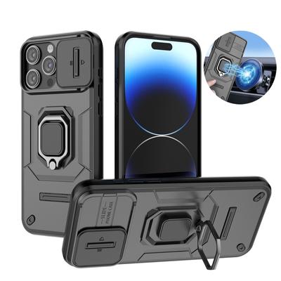 Shockproof Armor Case For iPhone 13 14 15 Pro Max Slide Camera Lens Protection Funda For iPhone 14 15 Plus Magnetic Ring Cover