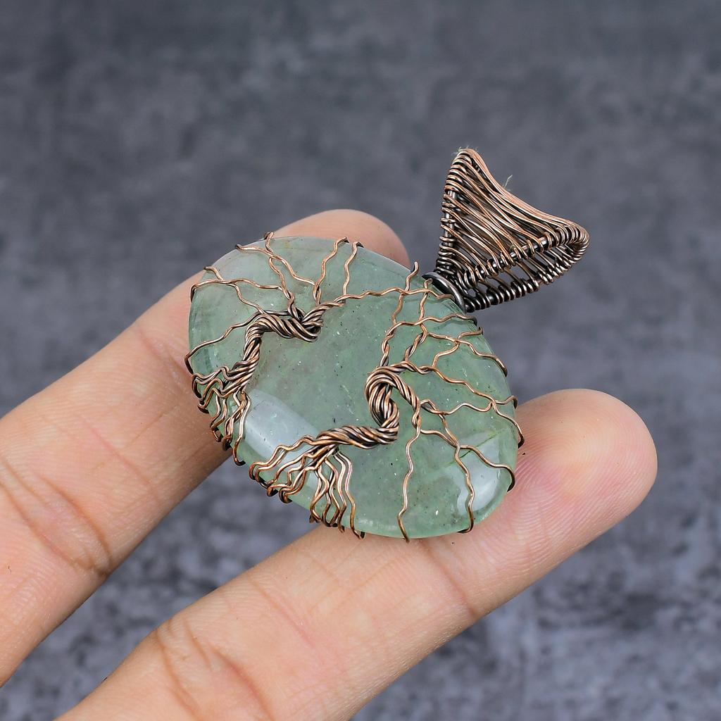 Aquamarine Handmade Copper Wire Wrap Jewelry Pendant 1.85" b4p28