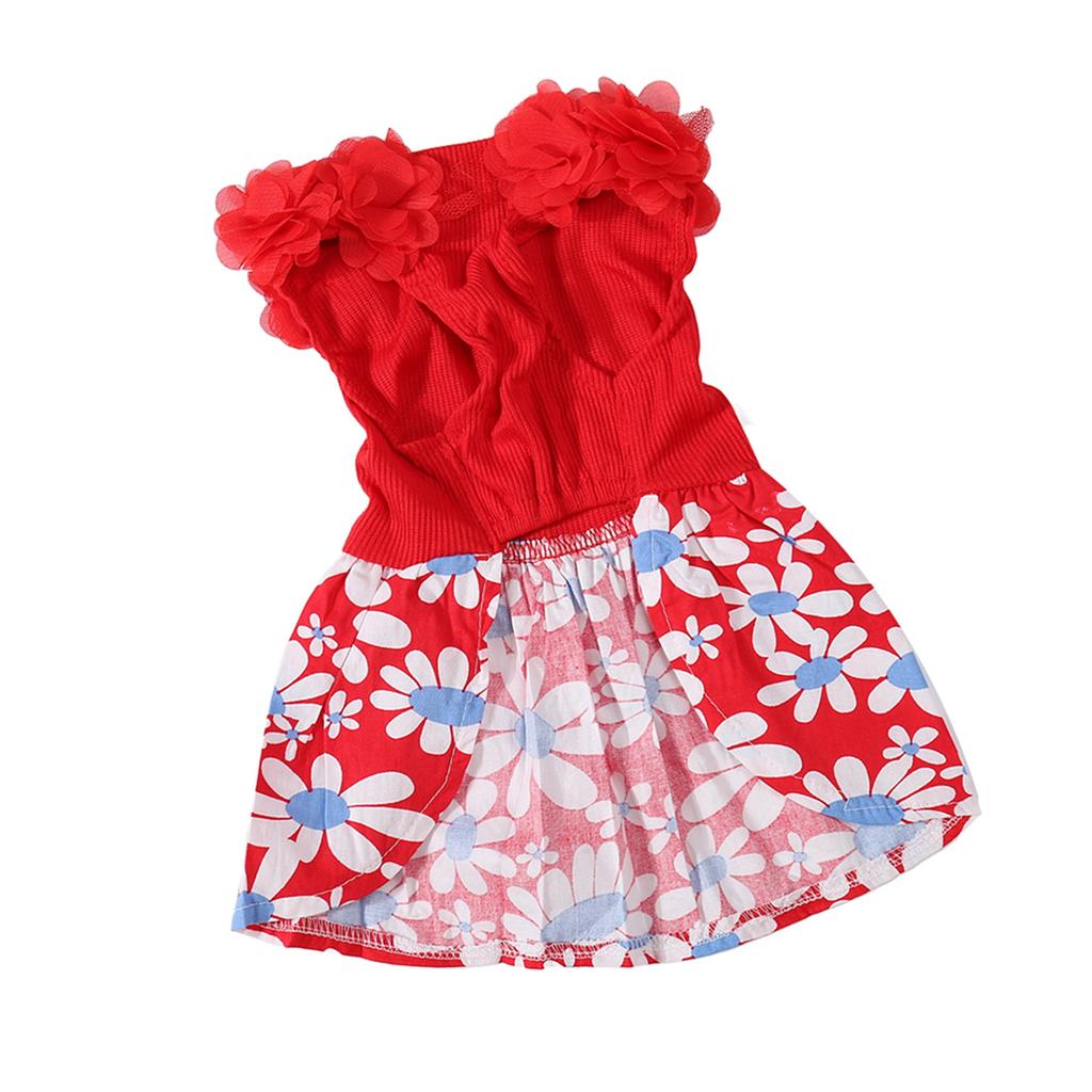 Dog Dress Soft Breathable Lightweight Cute Stylish Summer Clothes Floral Puppy Dress for Daily Party Red L