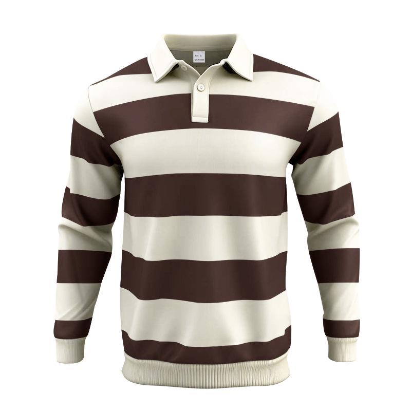Men s Striped Color Block Long Sleeve Polo Shirt for Autumn/Winter L