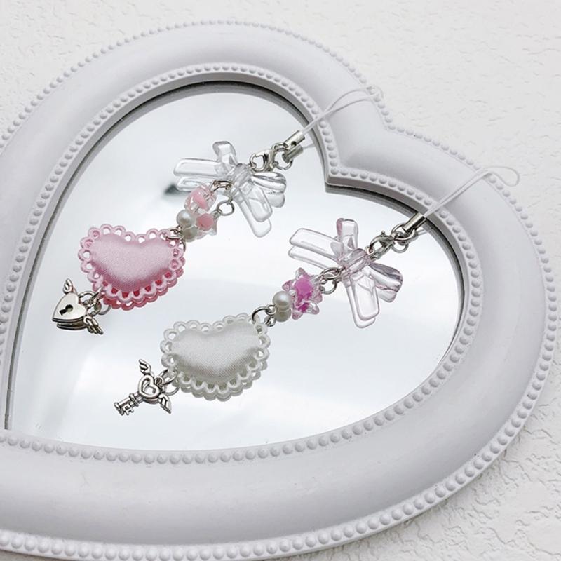 Fashion Heart Bowknot Star Hanging Pendant Phone Charm Lanyard Pocket Keychain Strap Bag Decoration Wallet Pendants