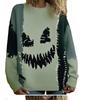 Women Crew Neck Loose Pullover Halloween 3D Digital Print Long Sleeve Casual Sweatshirt