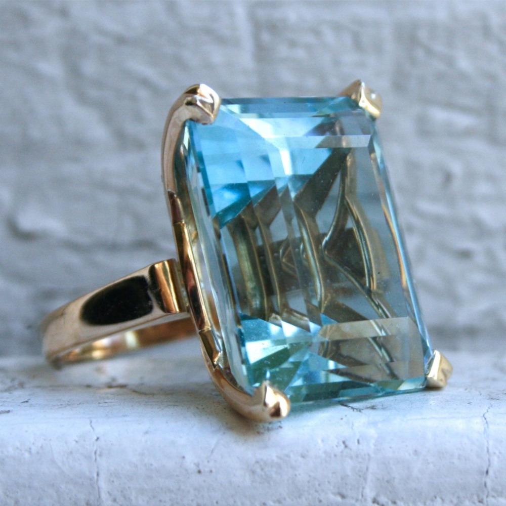 WOSIKATE Exaggerated Princess Square Navy Blue Topaz Ring For Women CopperWith 18K Gold Plated Fashion Jewelry Finger Ring
