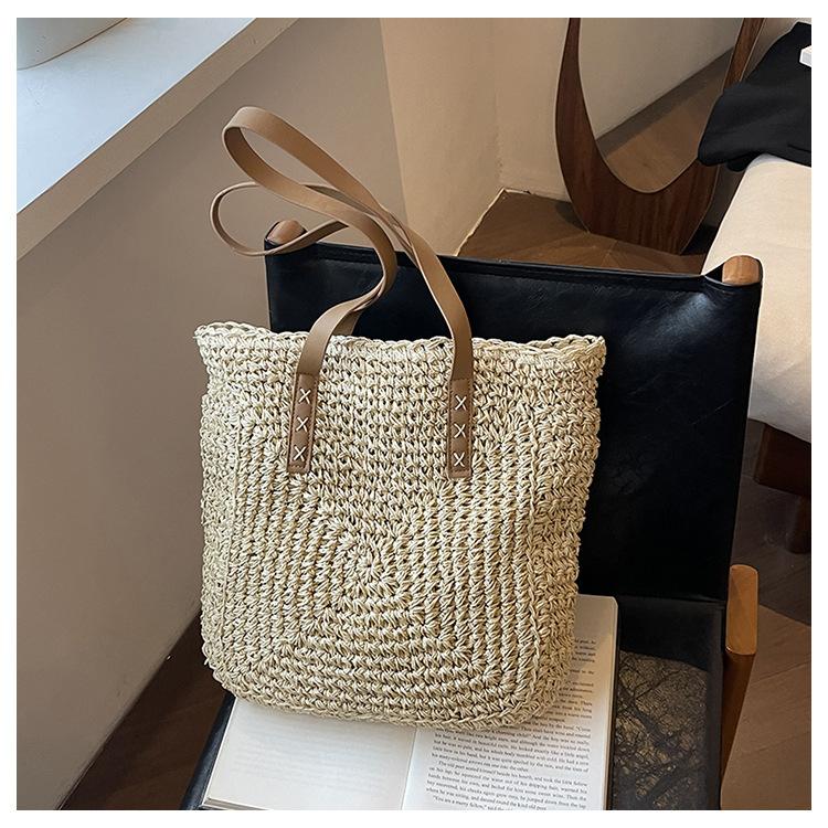 New Casual One Shoulder Straw Woven Bag, Hand Woven Bag, Women's Bag, Large Capacity Tote Bag, Beach Vacation Bag