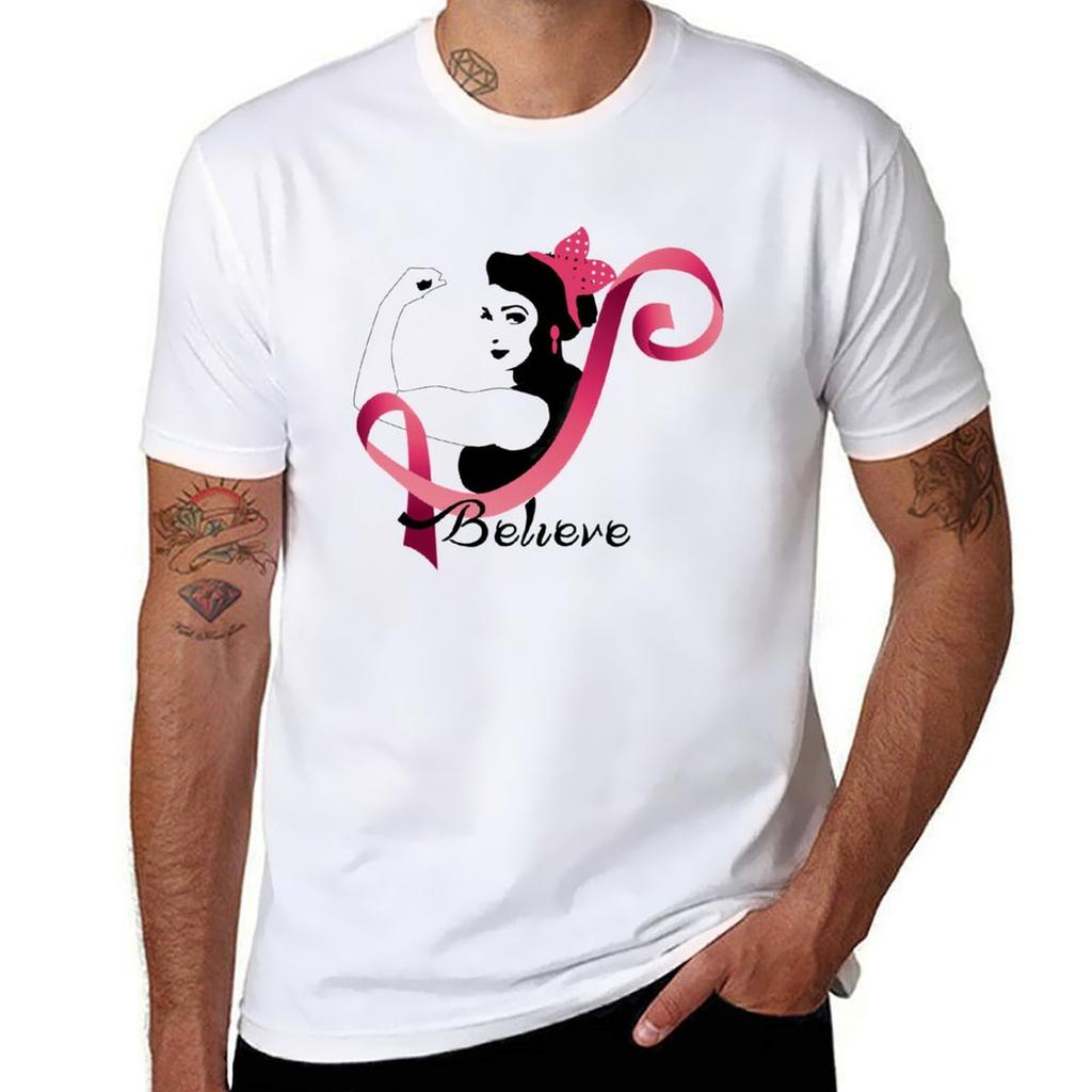 Believe Breast Cancer Awareness Ribbon Survivor Unisex Tee Tshirt Independence Day Short Sleeve Tshirt